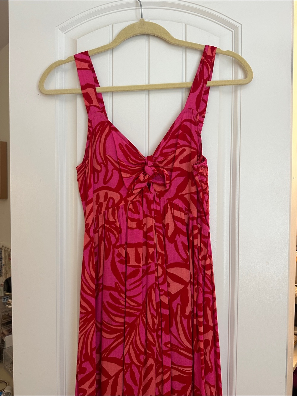 Goa Beachwear Knot-Front Maxi Dress in Pink & Red